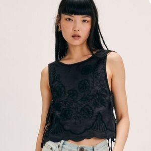 Free People Black Embroidered Tank Top - Faded Gardens tank